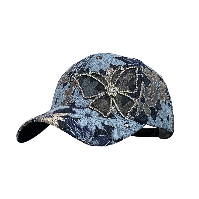 Hat female model 2024 new summer rhinestone baseball hat lace butterfly net yarn breathable sunshade duck tongue hat female