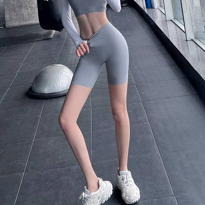 Shooting without embarrassing line yoga short pants female professional running tight three -pointer high -waist fitness breathable motion mid pants summer