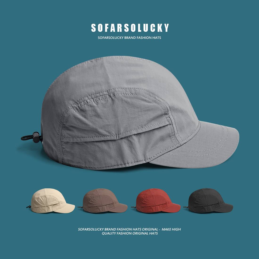 Japanese thin summer outdoor sunscreen fast dry peaked hat Men niche short eaves pure color light plate baseball hat tide