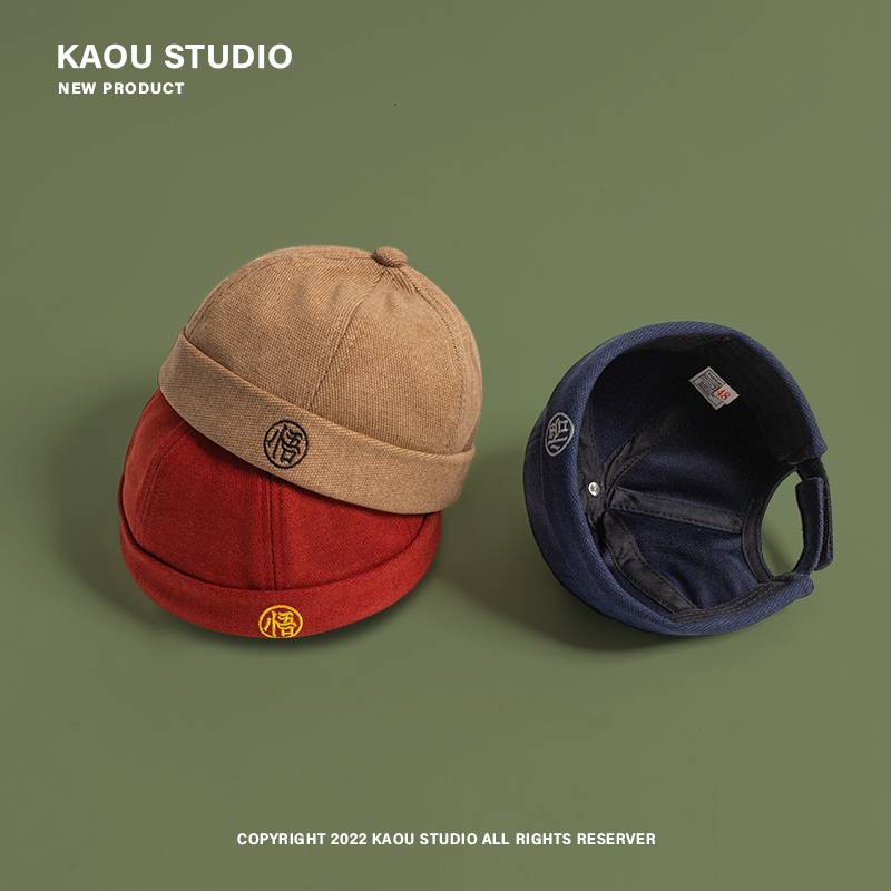 Enlightenment ~ Chinese style Chinese character embroidery national tide parent -child landlord hat wild hats men and women couple couples leather caps