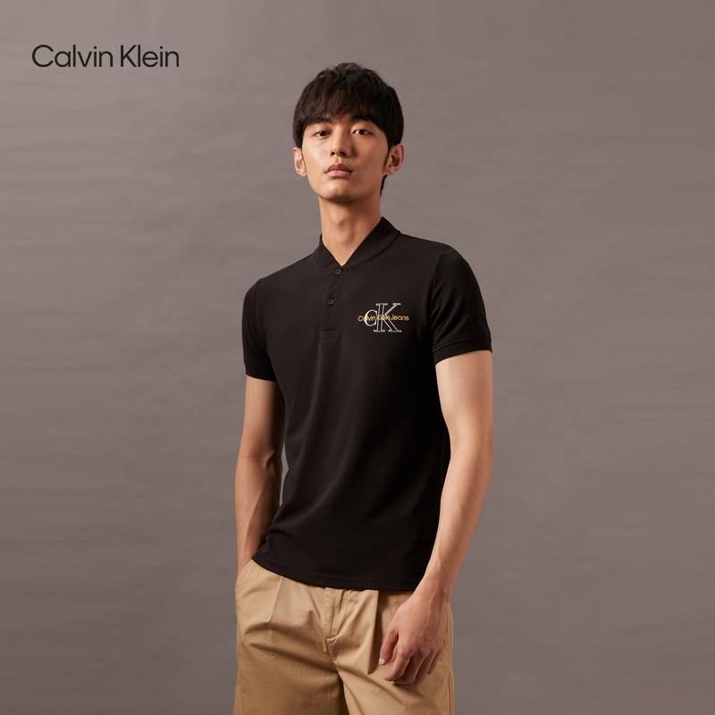 Ck jeans summer men's fashion baseball collar embroidery micro -air bombs breathable slim short sleeve Polo shirt J320628