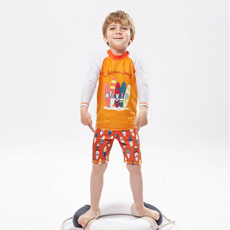 Children's swimsuit boys, long -sleeved shorts, fast -sleeved short -sleeved swimwear, Korean sunscreen students, boys middle children set