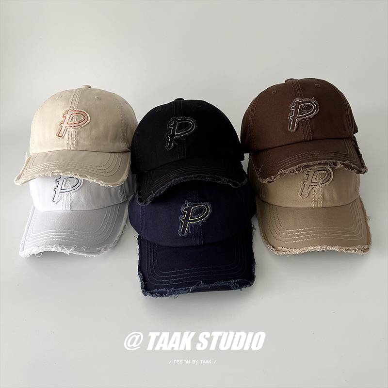 Han's pink P-letter embroidery shuffled the hole baseball cape in summer