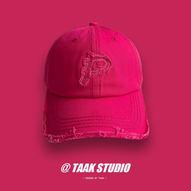 Han's pink P-letter embroidery shuffled the hole baseball cape in summer