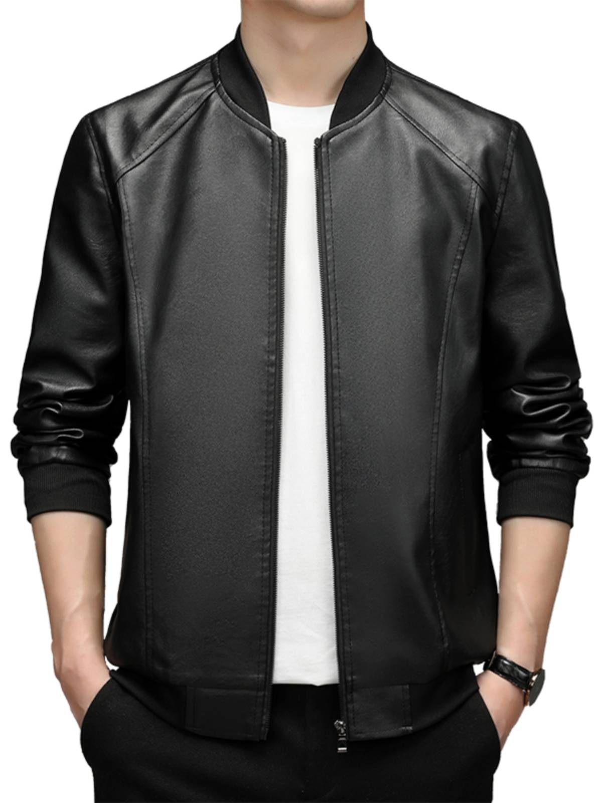 Hengyuanxiang Middle -aged men's leather jacket autumn winter baseball leader Haining leather locomotive coat men's casual thin model