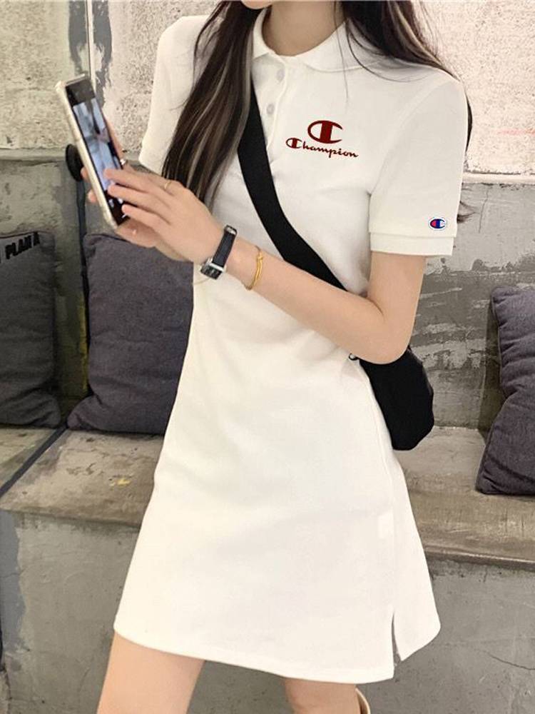 The Japanese version of the champion embroidery fashion POLO lead dress female summer splitting thin student short -sleeved baseball skirt