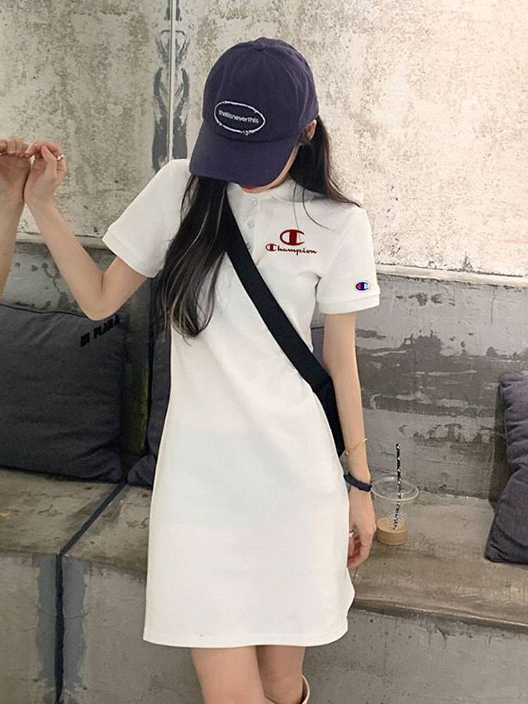 The Japanese version of the champion embroidery fashion POLO lead dress female summer splitting thin student short -sleeved baseball skirt