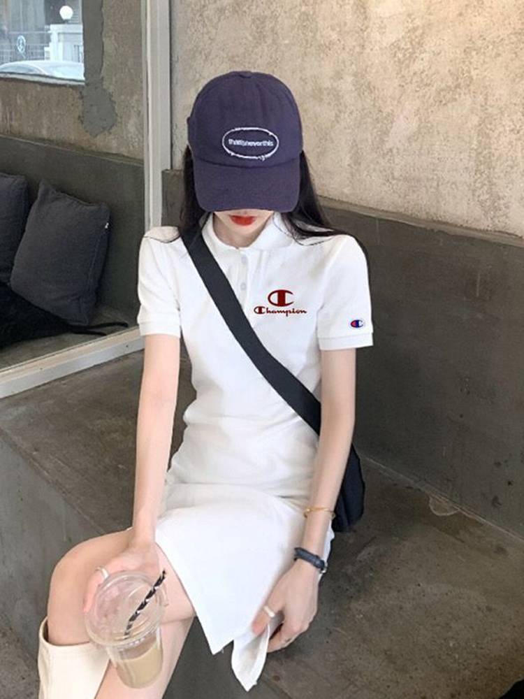 The Japanese version of the champion embroidery fashion POLO lead dress female summer splitting thin student short -sleeved baseball skirt