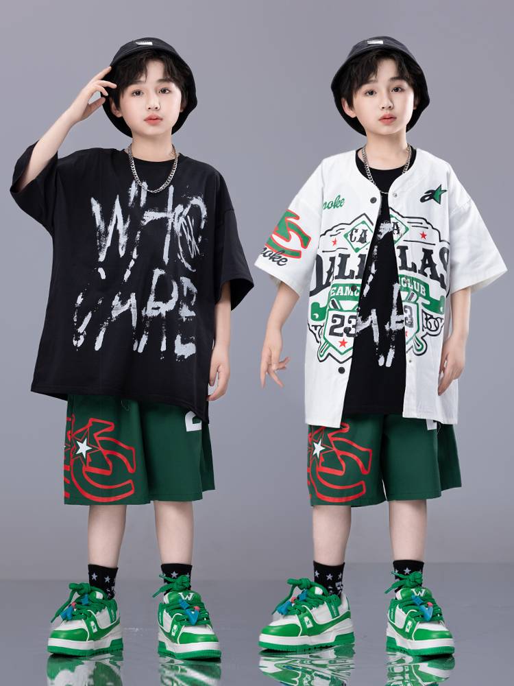 Children's hip -hop clothing baseball service handsome set hiphop performance service loose little girl jazz dance exercise service