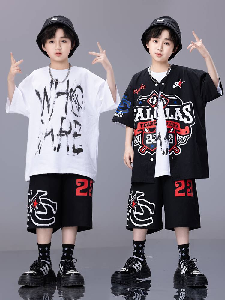 Children's hip -hop clothing baseball service handsome set hiphop performance service loose little girl jazz dance exercise service