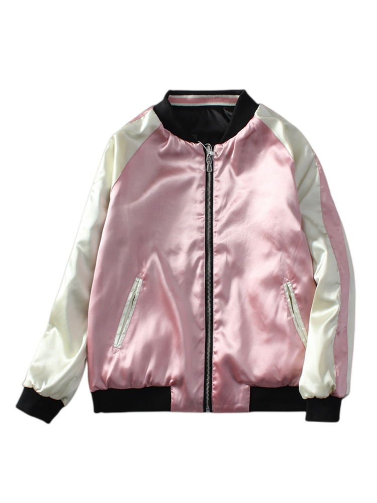 Pink on both sides of baseball uniforms women spring and autumn new flowers embroidered short coat college style versatile loose top tide