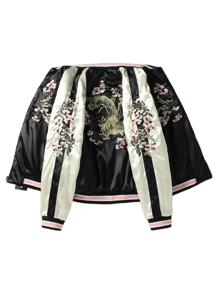 Pink on both sides of baseball uniforms women spring and autumn new flowers embroidered short coat college style versatile loose top tide
