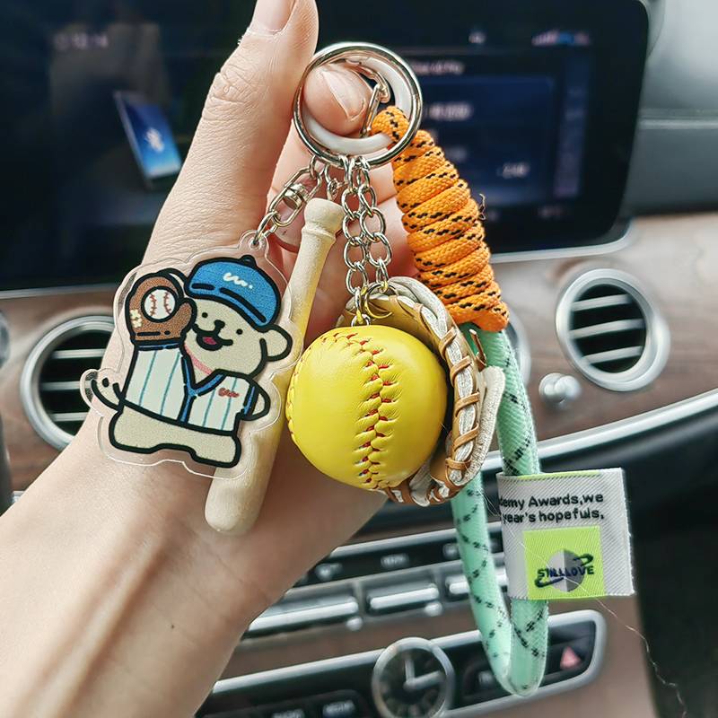 Sports dog receiving baseball+yellow baseball+light blue net yarn