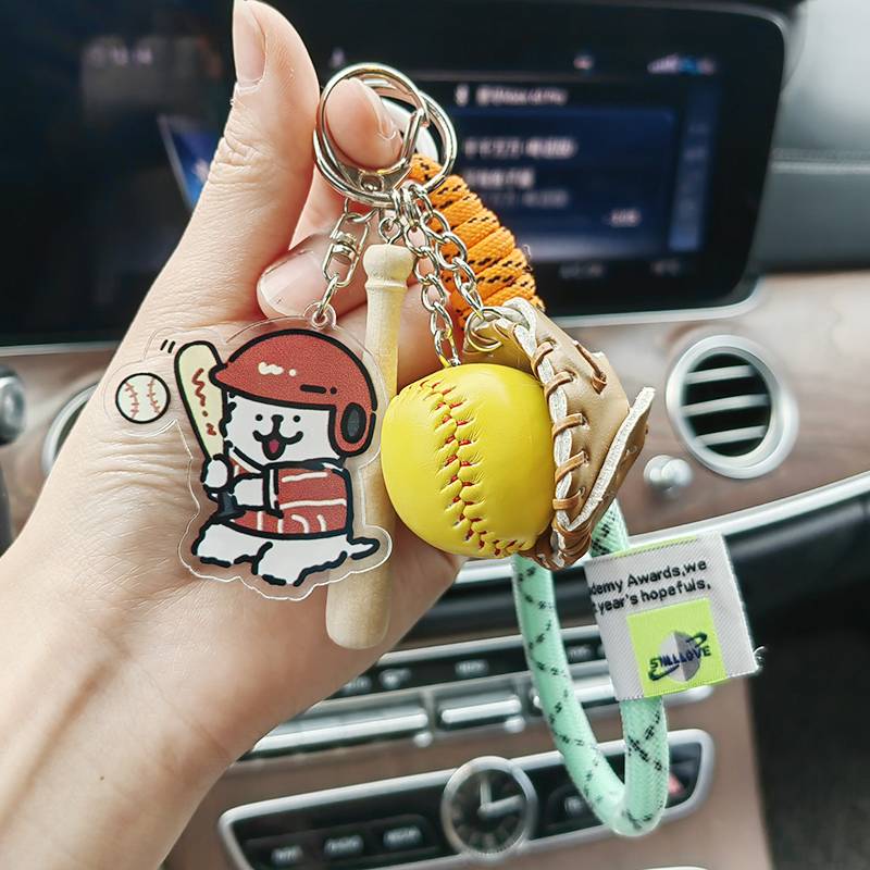 Sports dog playing baseball+yellow baseball+light blue net yarn