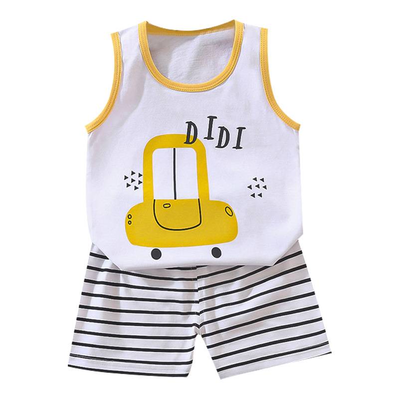 2024 Summer thin children's pure cotton vest set Boys, girls, cartoon sleeveless T -shirts, baby clothing, baby clothing