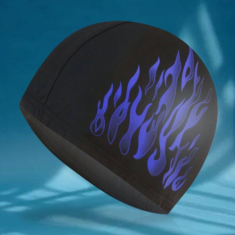 Swimming hats men's flame print caps comfortable and breathable increased size Buliang ears, nylon cross -border cross -border