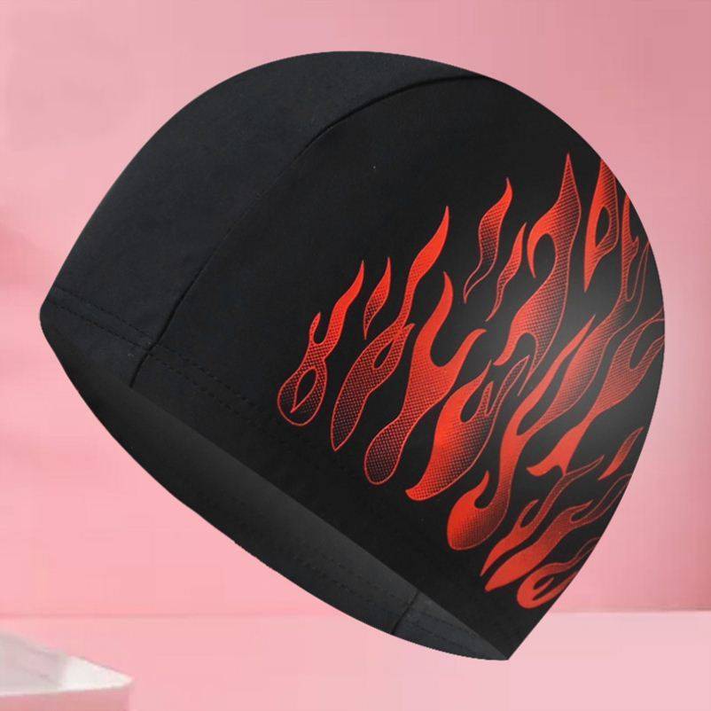 Swimming hats men's flame print caps comfortable and breathable increased size Buliang ears, nylon cross -border cross -border