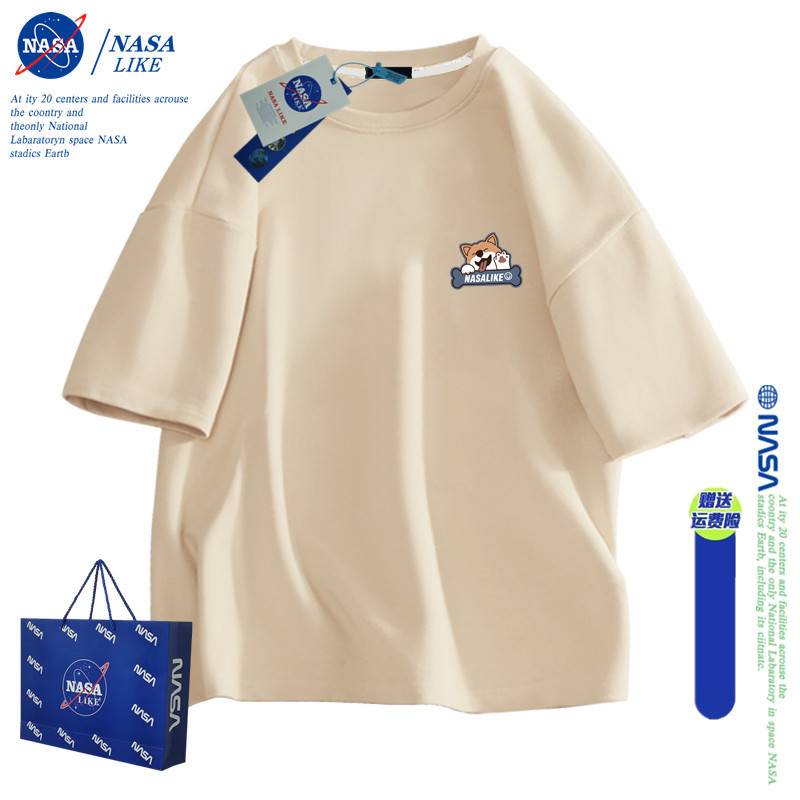 NASA co -branded Cartoon Keji Cotton Short -sleeved T -shirt Men's Tide Brand Summer Twins T Male Monter White Terrace