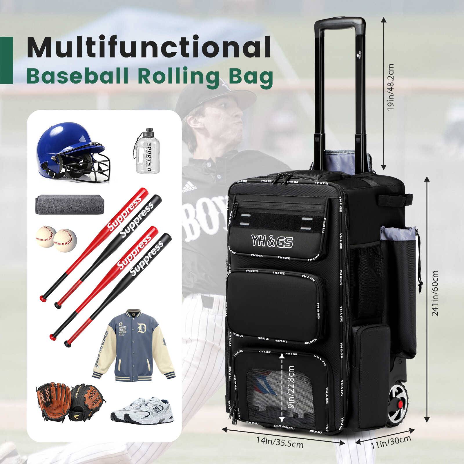Wheelbags with fence hooks are used for light baseball tie boxes with baseball and equipment with shoe warehouses
