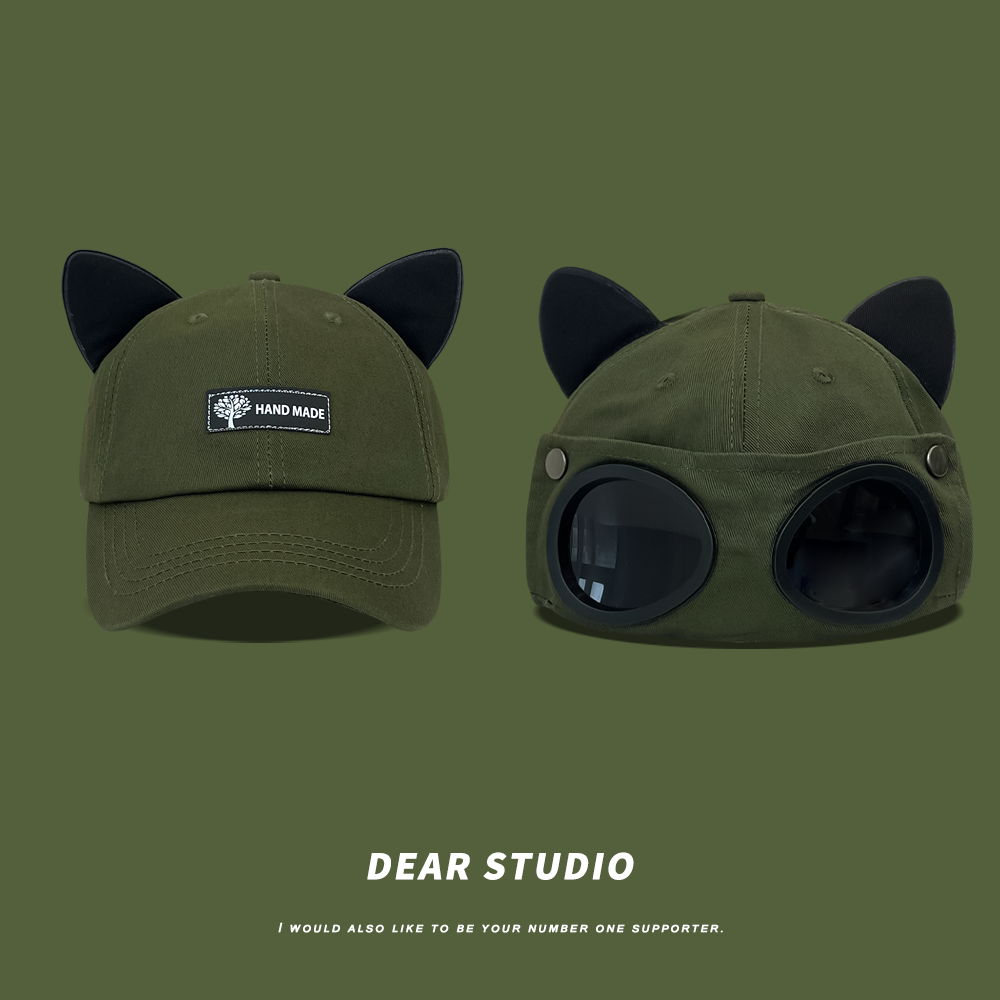 (58-62) Big head circumference_In pilot cat glasses (military green)