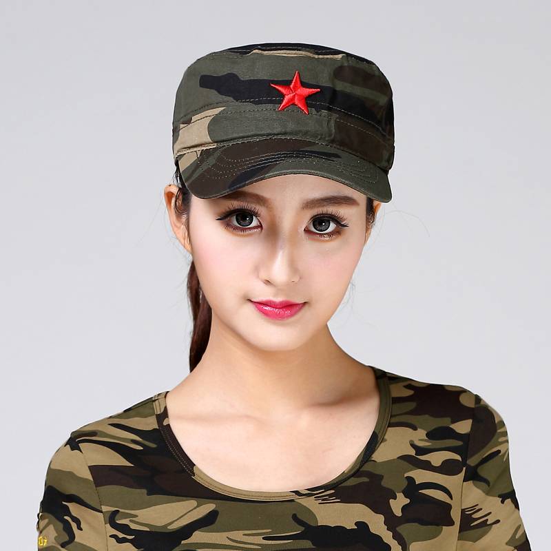 Outdoor versatile casual hat Men and women camouflage flat hat Five -star embroidered peaked peaked cap all -cotton sunshade baseball hat summer