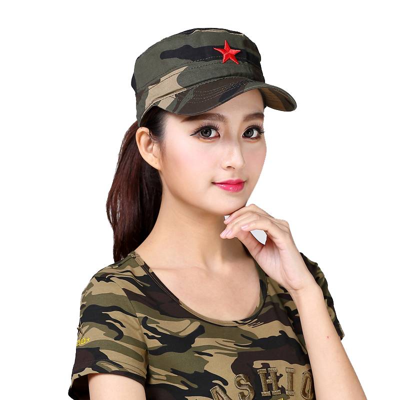 Outdoor versatile casual hat Men and women camouflage flat hat Five -star embroidered peaked peaked cap all -cotton sunshade baseball hat summer