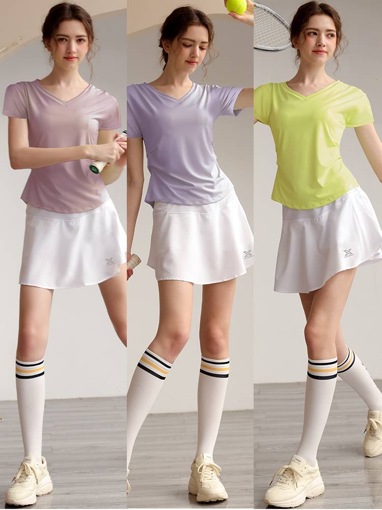 Badminton clothing women's suit short -sleeved speed dry T -shirt ice silk hit tennis skirt fitness clothing yoga morning running sportswear