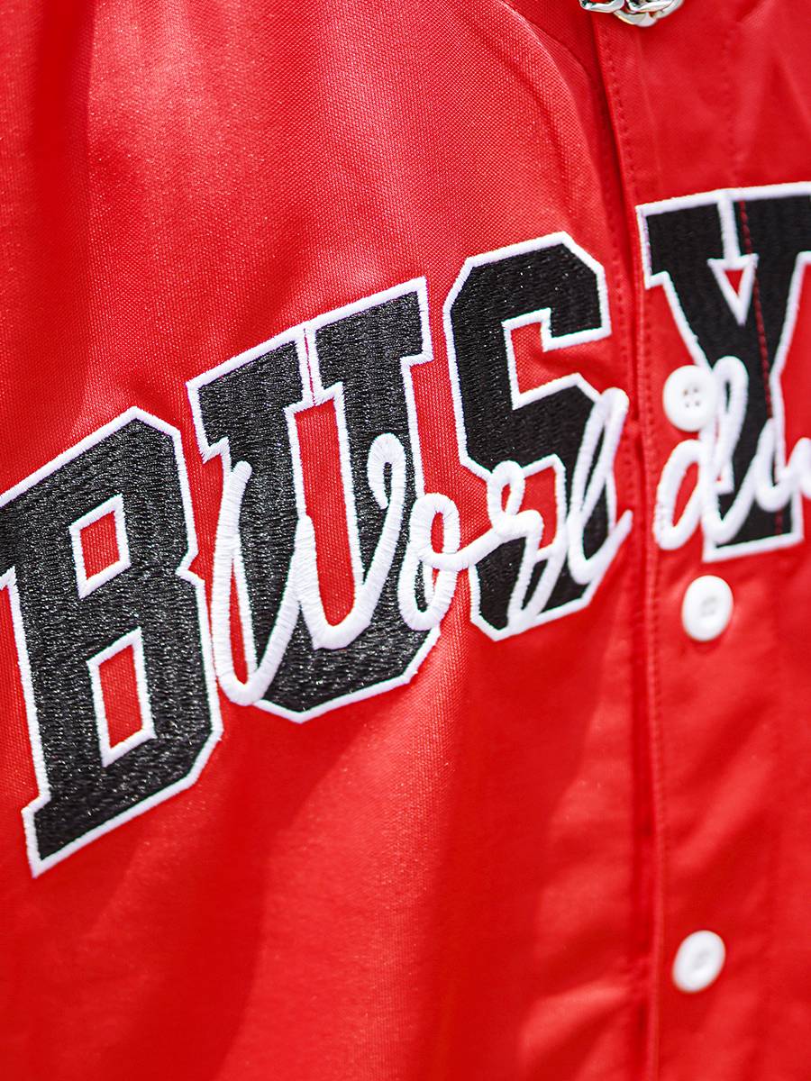 Busykid hip -hop baseball shredded half -sleeved red hiphop hip -hop T -shirt embroidered American jersey short sleeves