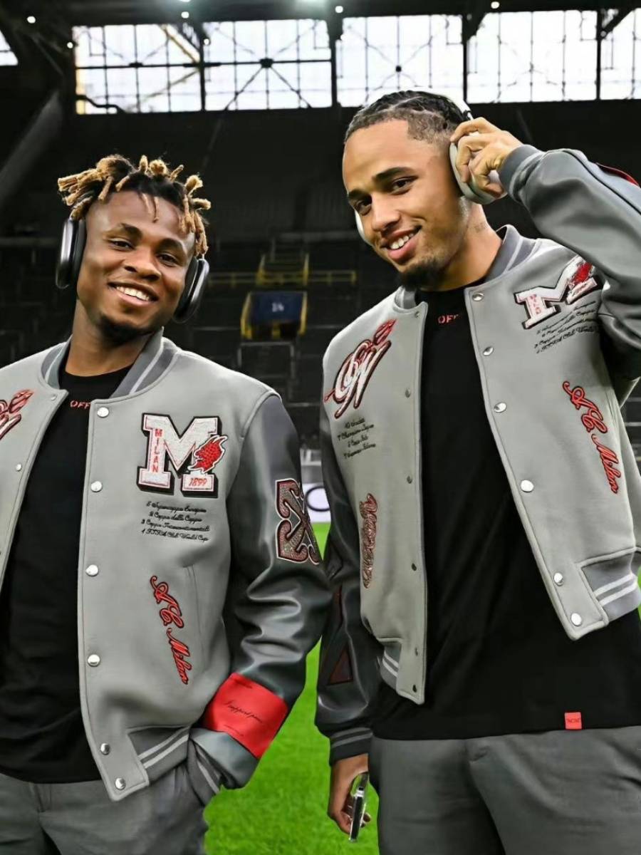 American AC Milan jacket heavy worker embroidered nail OFF tide tide brand white jite leisure sports OW baseball uniform man