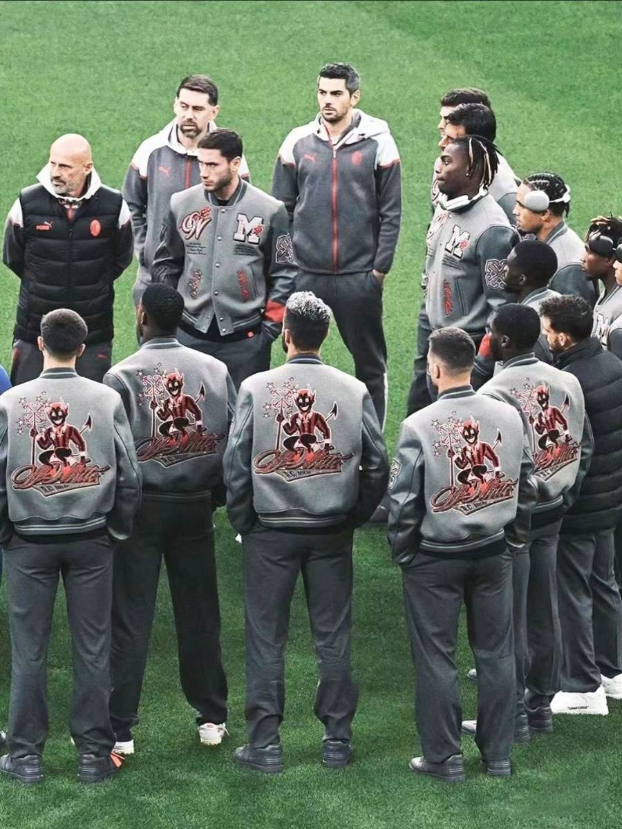 American AC Milan jacket heavy worker embroidered nail OFF tide tide brand white jite leisure sports OW baseball uniform man