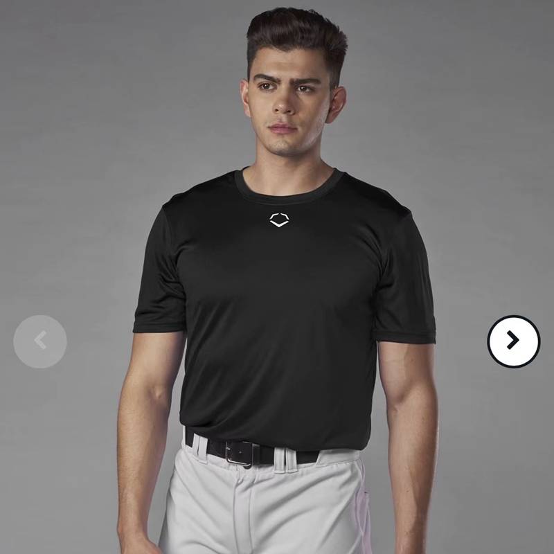 American quick -drying air round neck baseball lining T -shirt black white young men's short -sleeved training competition softball