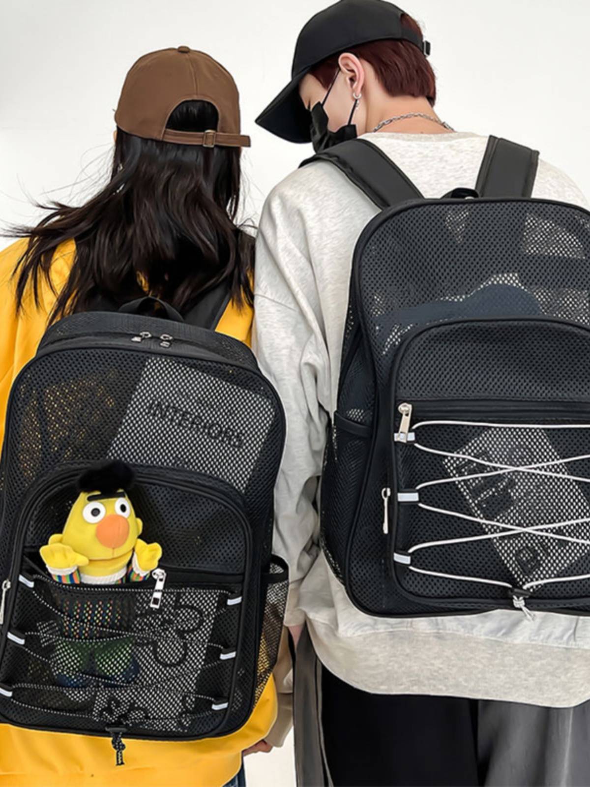 Transparent net eyes, double-shouldered high school girls' schoolboys' school bags, men's large-capacity swimming and gymnastics