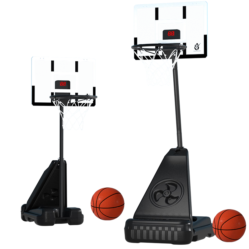 Children in the youth basketball court dropped a blue box on the house, with a slamming basket of boys' outdoor sports toys