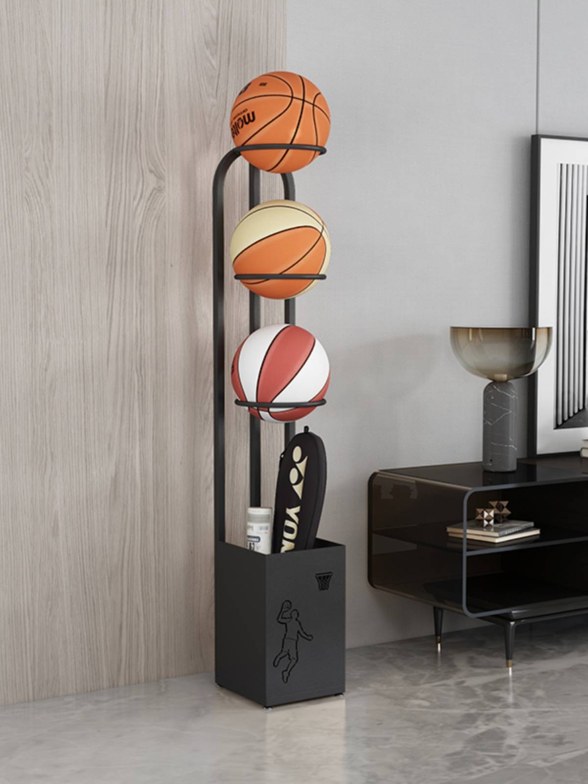Basketball shelf household ping -pong badminton sports fitness sports supplies storage basketball football storage rack