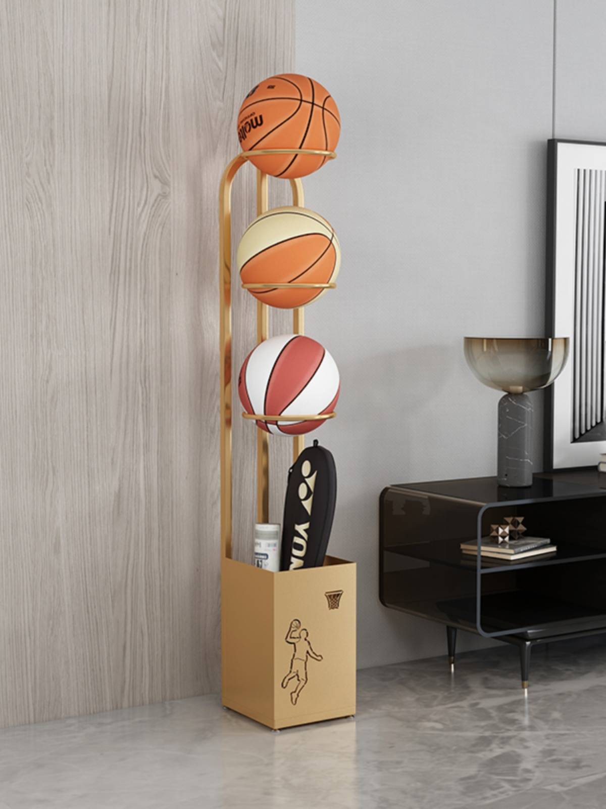 Basketball shelf household ping -pong badminton sports fitness sports supplies storage basketball football storage rack