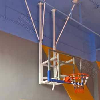 The ceiling hand shakes and loses the basketball rack