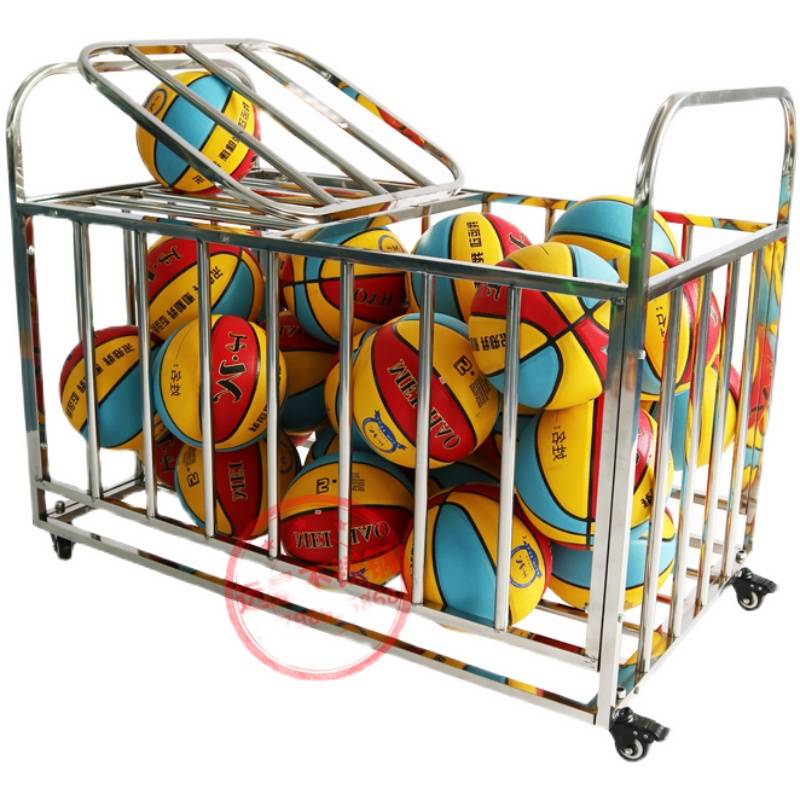 Kindergarten school ball storage basketball football frame stainless steel ball can mobile driver thickened ball frame