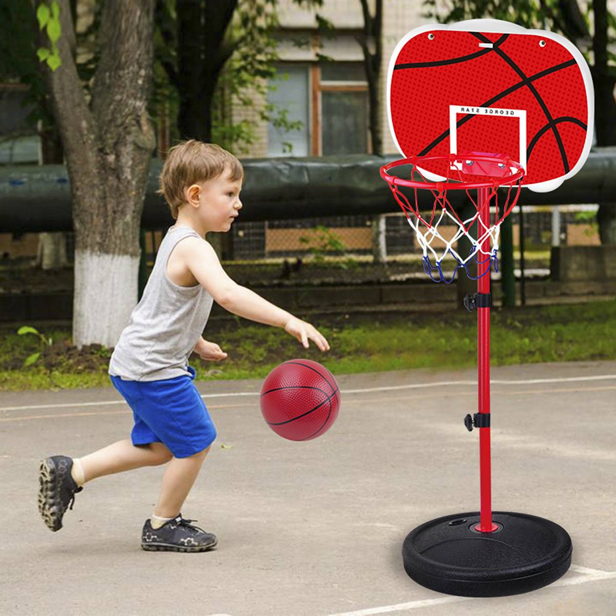 Parent -child backpack style children's basketball racks can be lifted by hardcore shooting racket kindergarten ball sporty toy leather ball