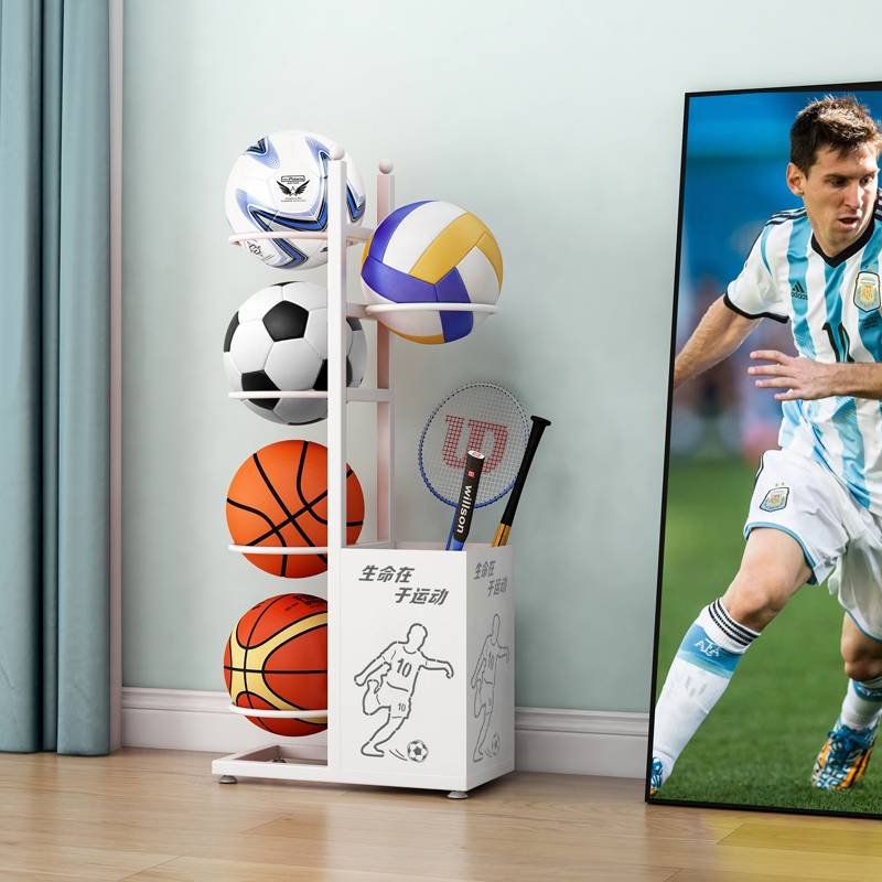 Showcasing of the kindergarten displays of football basketball for children in indoors