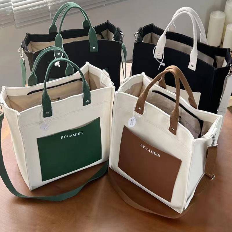 Men's high school college student handbags and pockets, girls, girls shoulder -shoulder backbone backbone tutoring large -capacity canvas