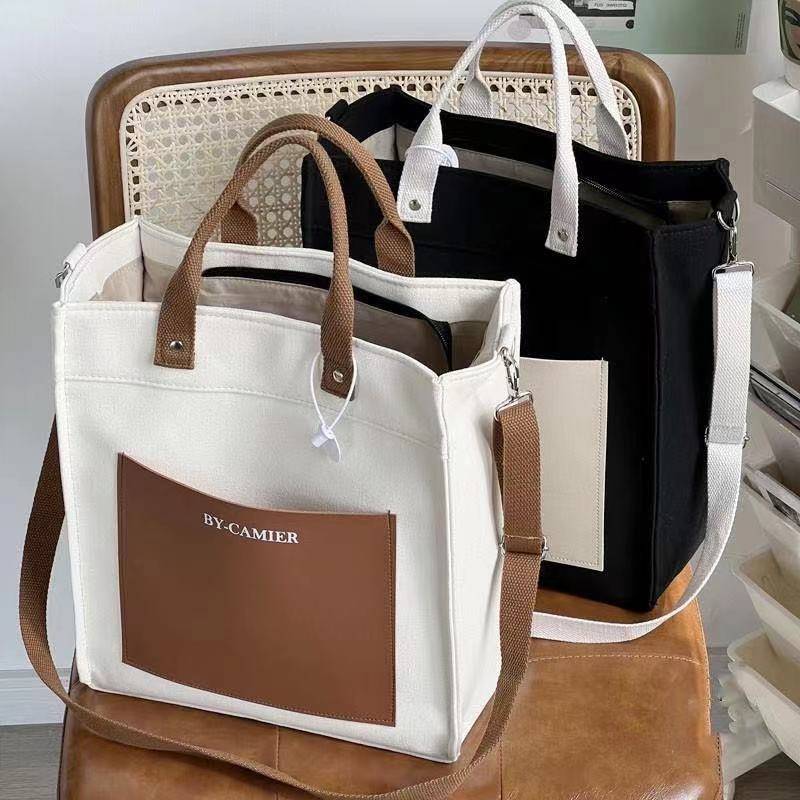 Men's high school college student handbags and pockets, girls, girls shoulder -shoulder backbone backbone tutoring large -capacity canvas