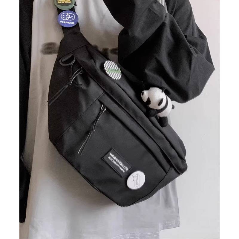 Black + panda + four random badges