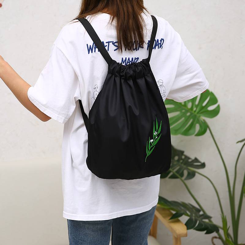 Original drawing rope bag bouquet mouth lightly folding outdoor fitness bag simple male and female student school bag basketball bag