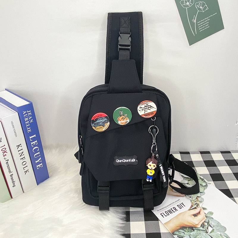 Black + 3 badges + yellow boy hanging