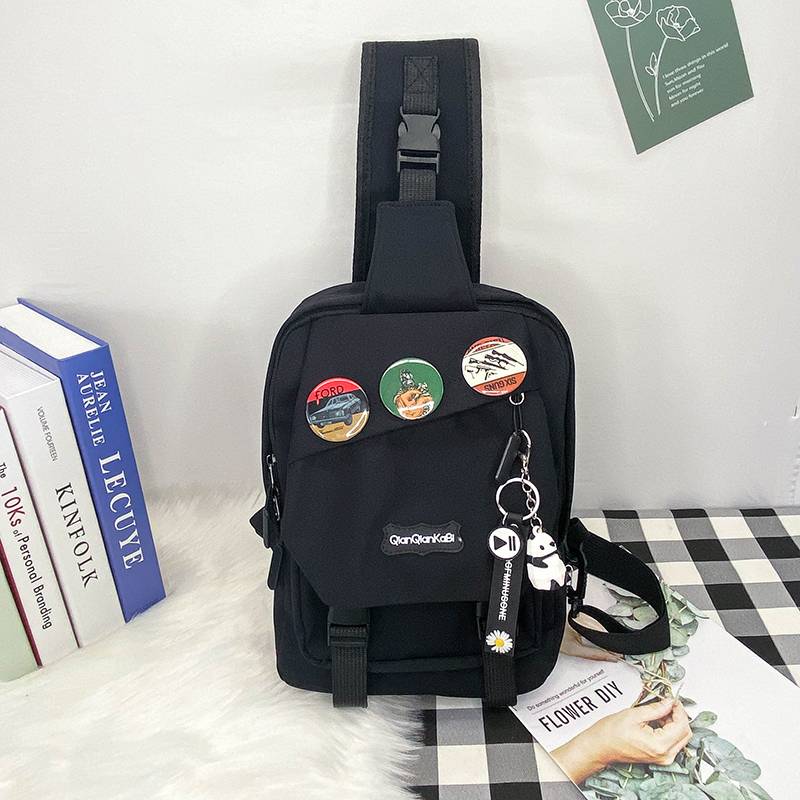 Black + 3 badges + geometric panda hanging
