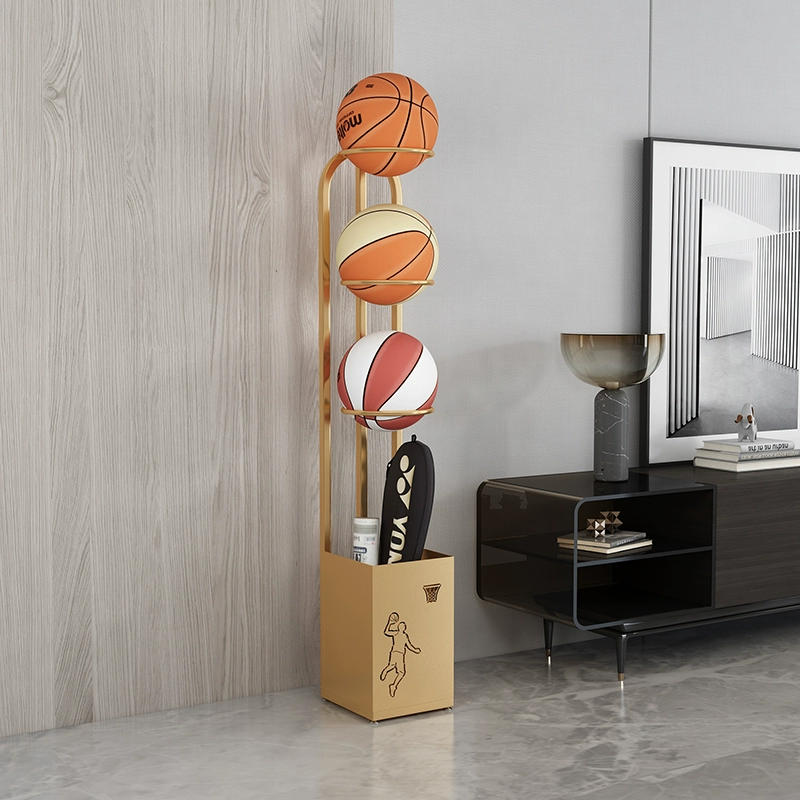 Basketball shelf household ping -pong badminton sports fitness sports supplies storage basket simple football storage rack