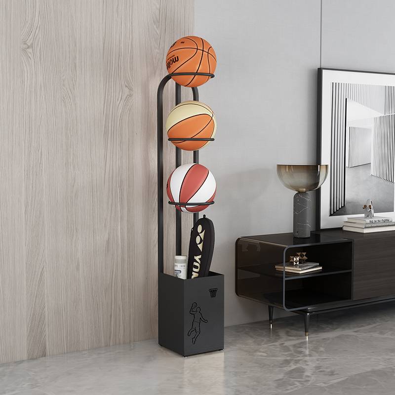 Basketball shelf household ping -pong badminton sports fitness sports supplies storage basket simple football storage rack