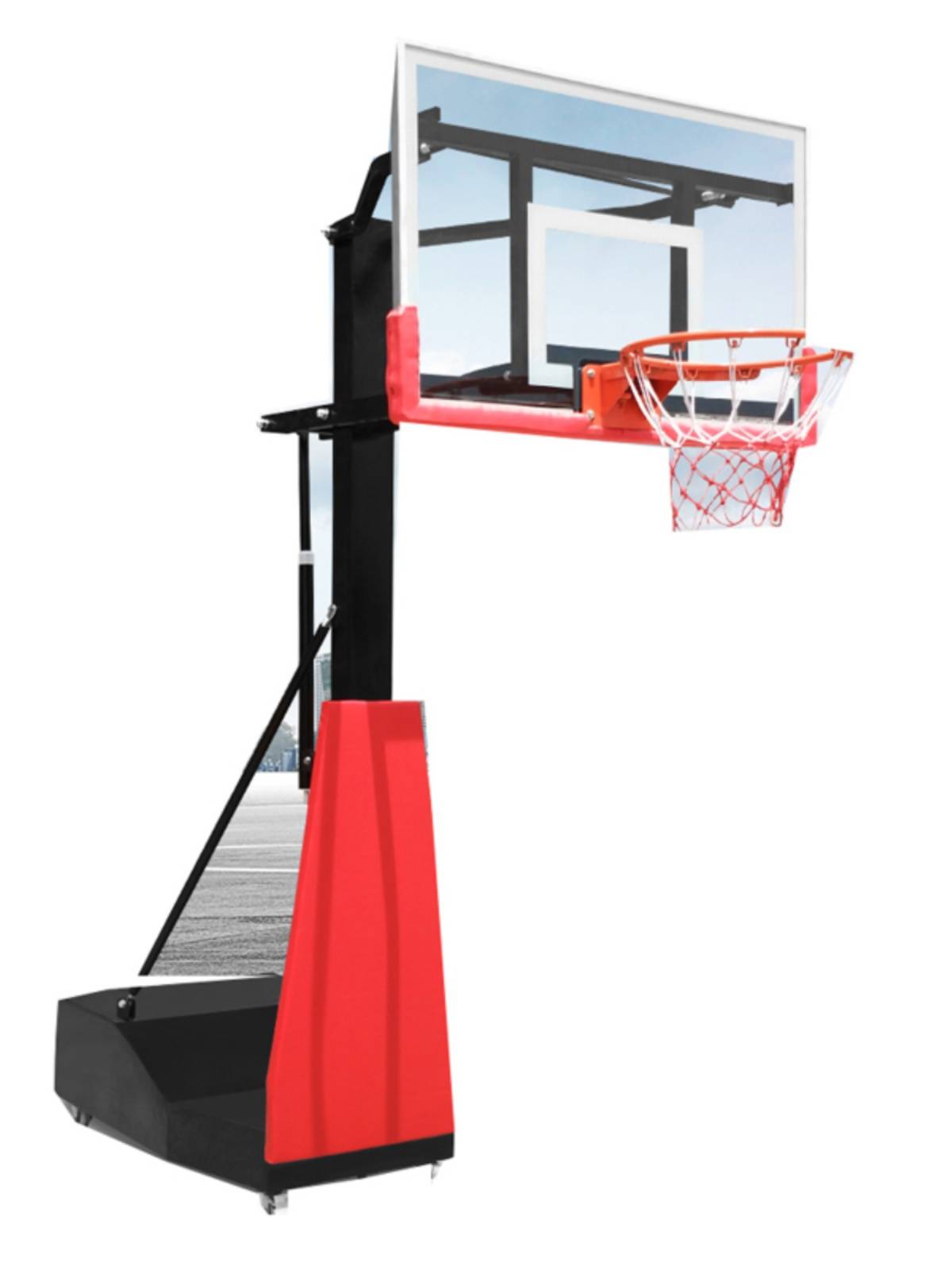 Professional mobile children adult lifting basketball frame tempered glass outdoor youth basketball frame standard single arm