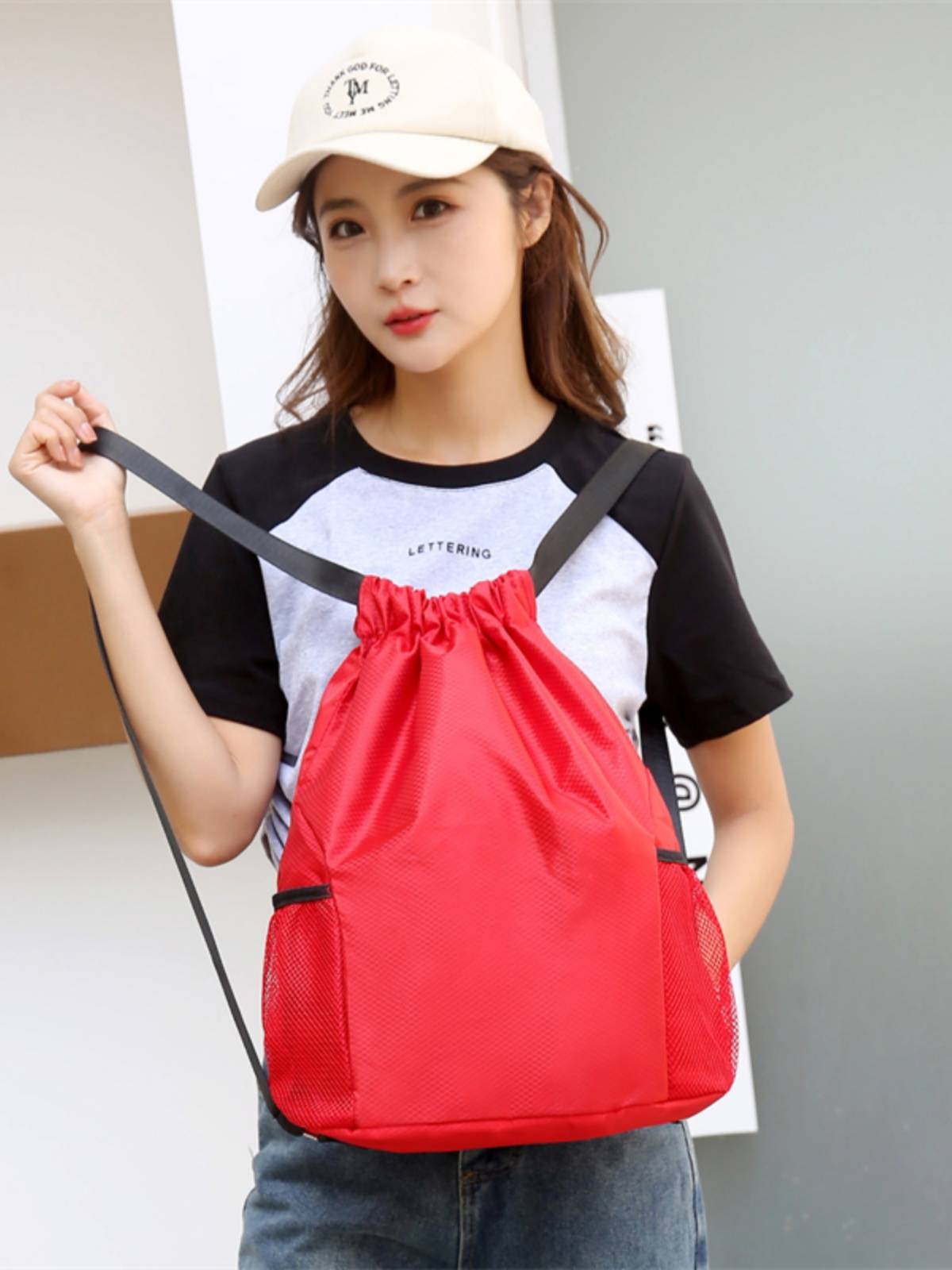 Thickened waterproof basketball bag football bag volleyball bag training class bundle mouth rope back bag bundle can customize advertisements