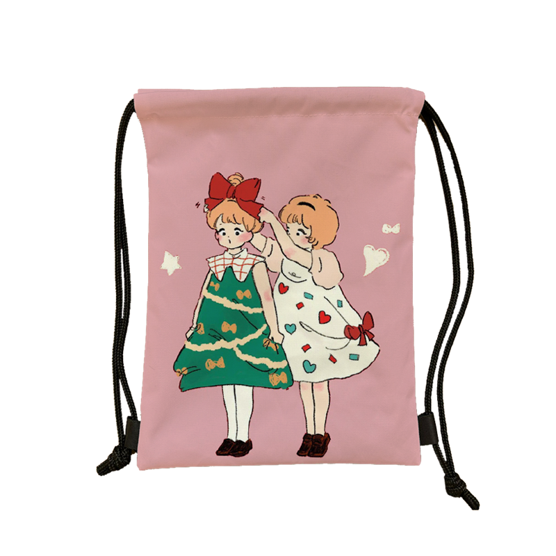 The new cute illustration little girl series storage bag waterproof large -capacity shoulders light shoulders bouquet basketball bag